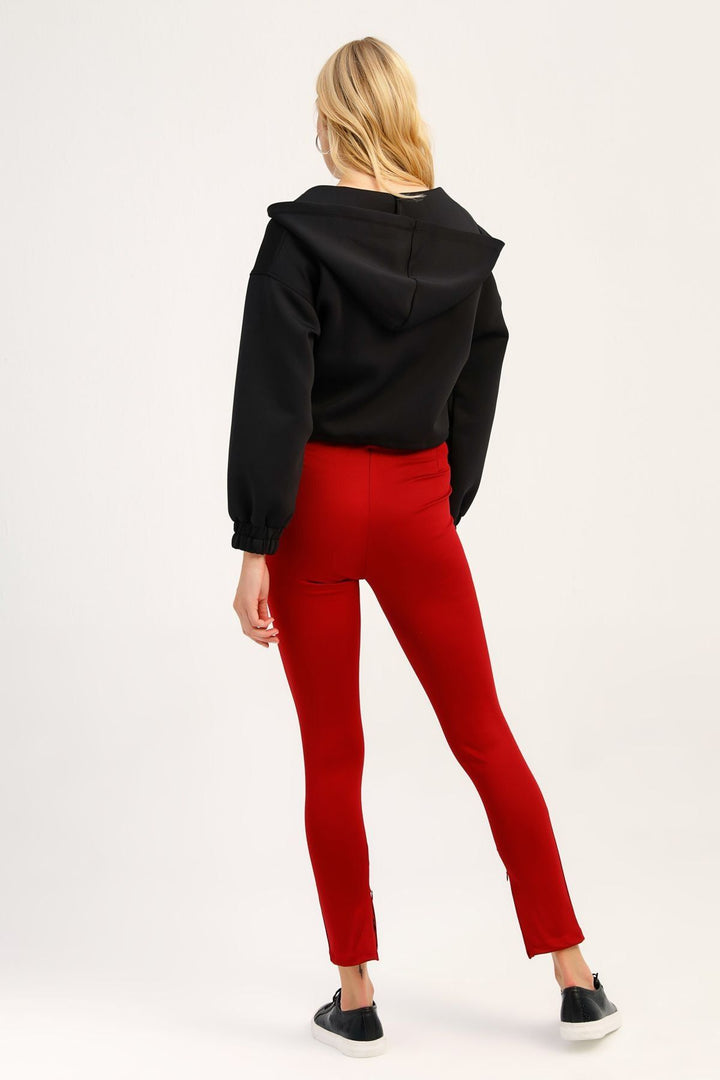 Bağcık Detaylı Yüksek Bel Tayt Bordo