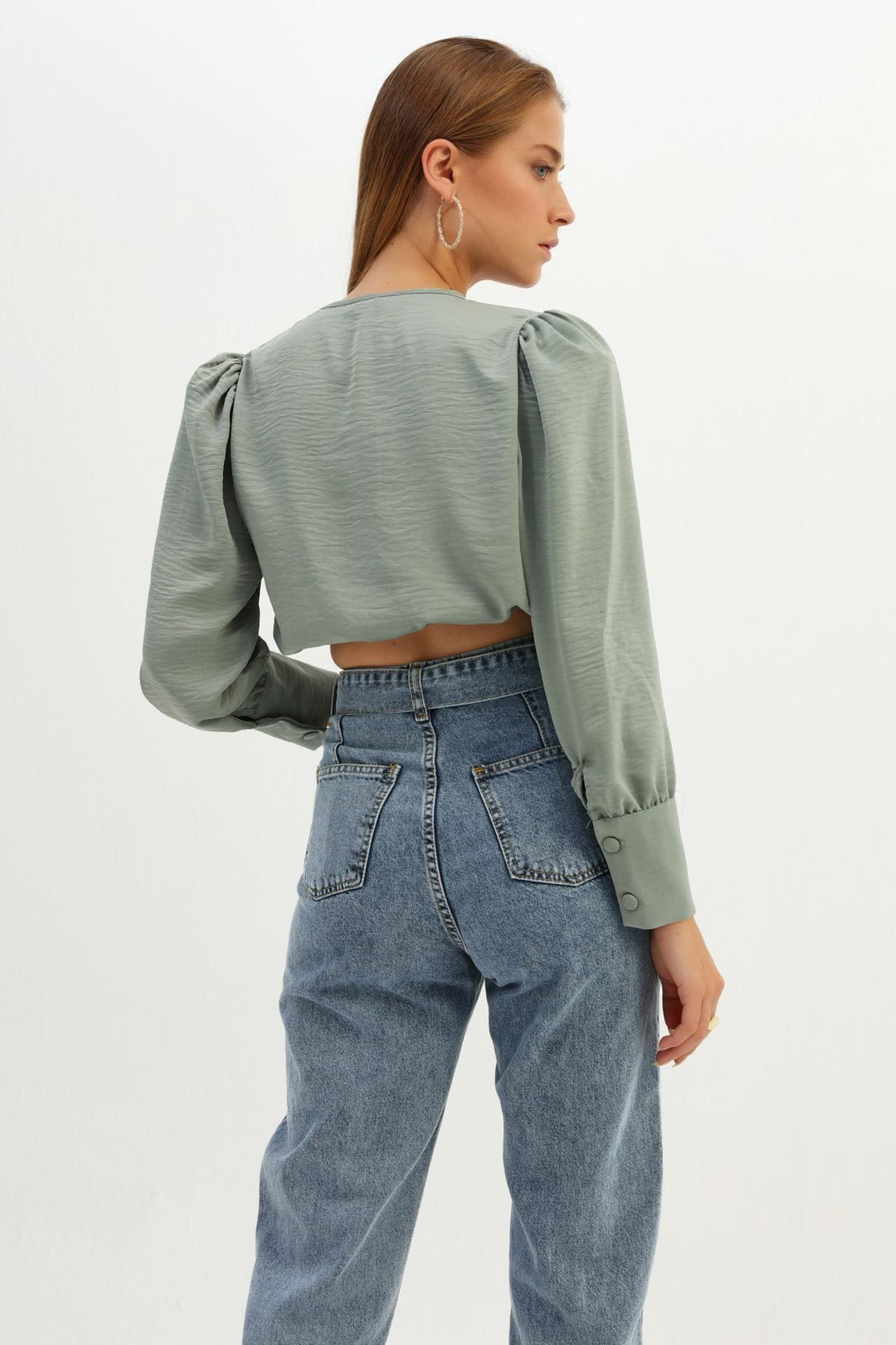 Waistcoat Double Breasted Crop Blouse Mint