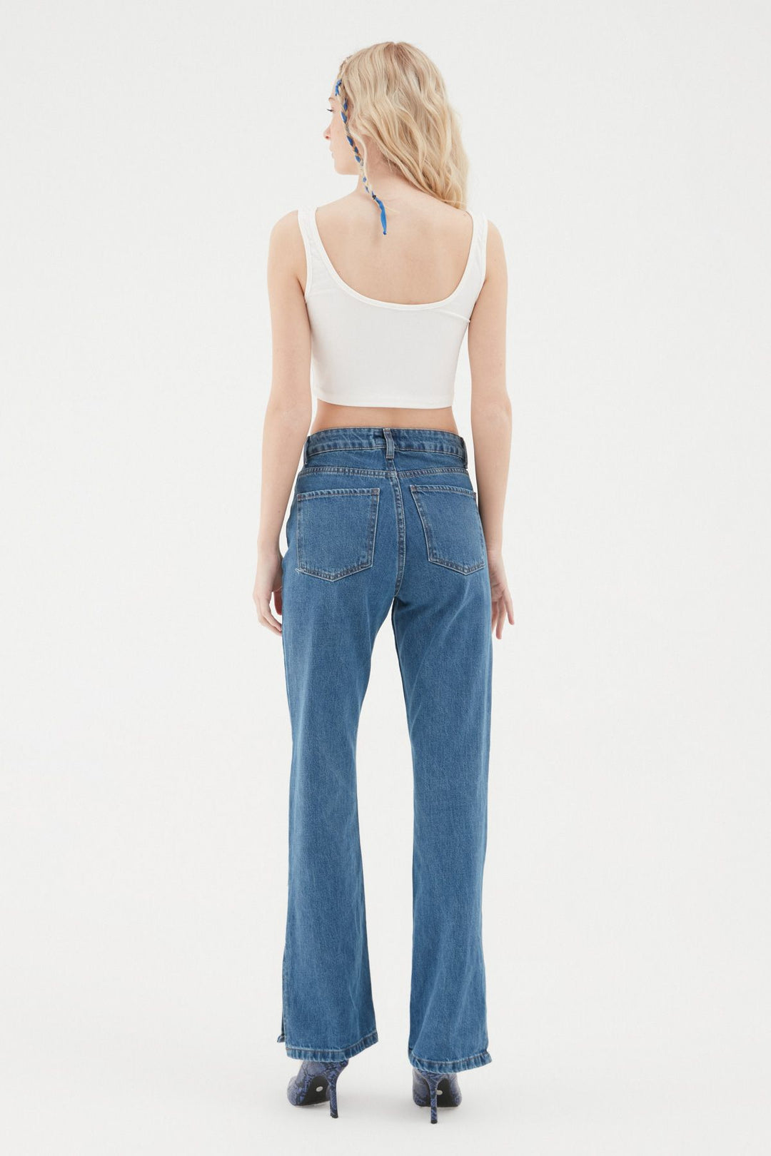 Slit Wide Leg Trousers Blue