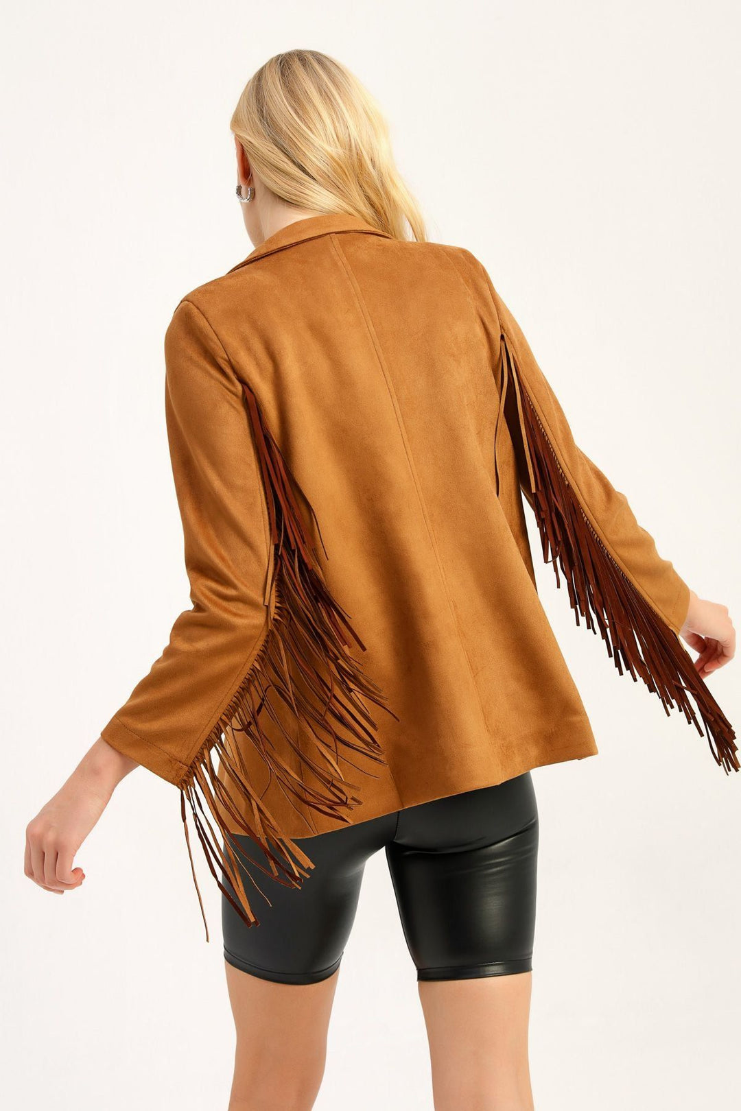 Tasseled Suede Blazer Jacket Tan