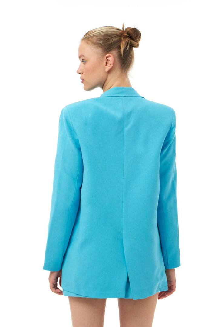 Keten Blazer Ceket Turkuaz