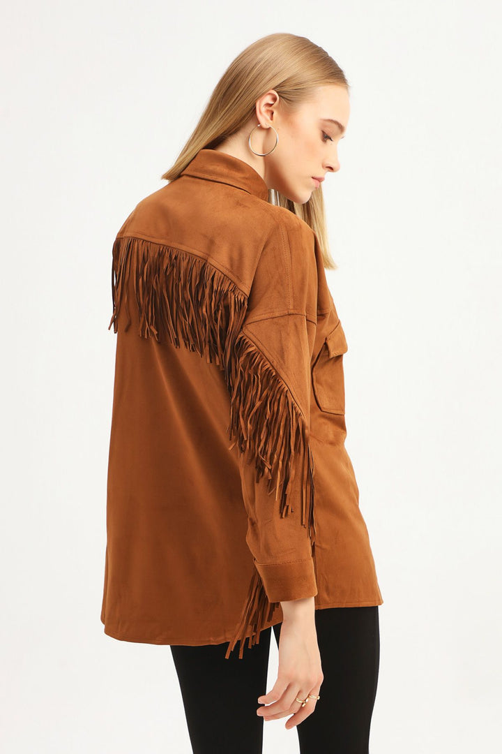 Püsküllü Süet Gömlek Taba