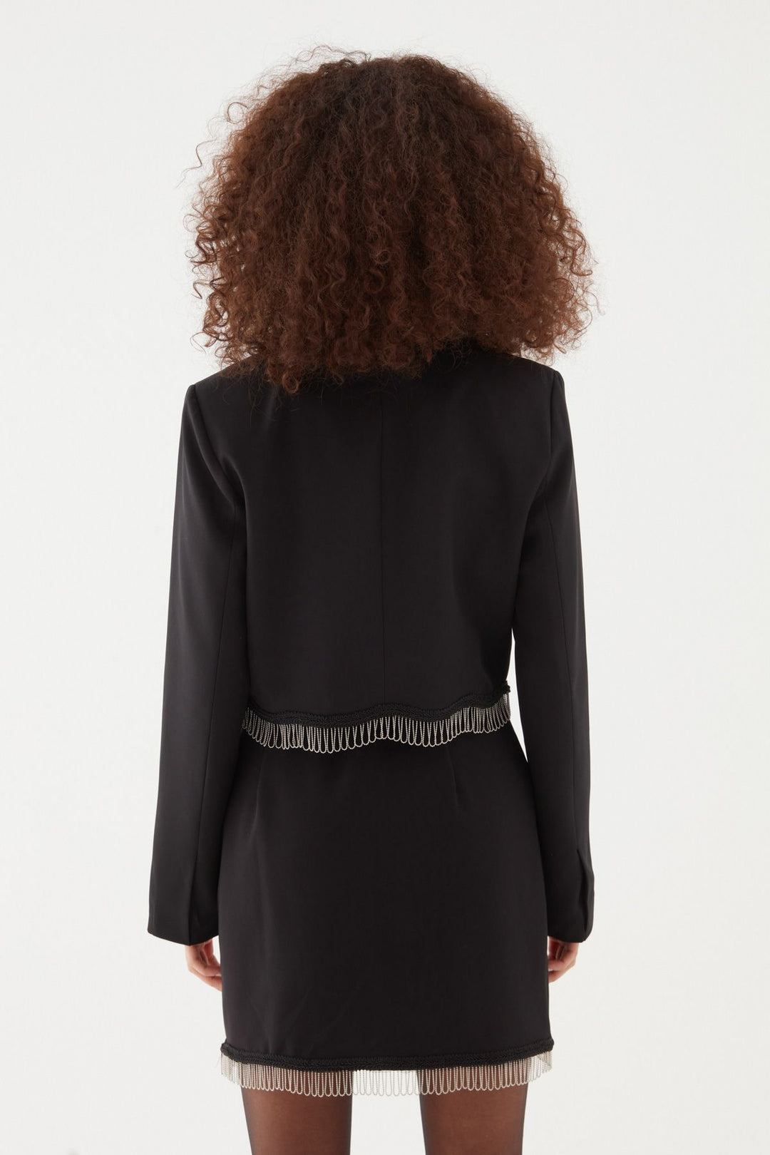 Aksesuarlı Crop Ceket Siyah