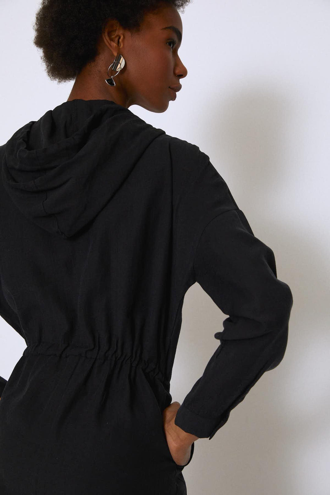 Zipper Front Hooded Jumpsuit Black