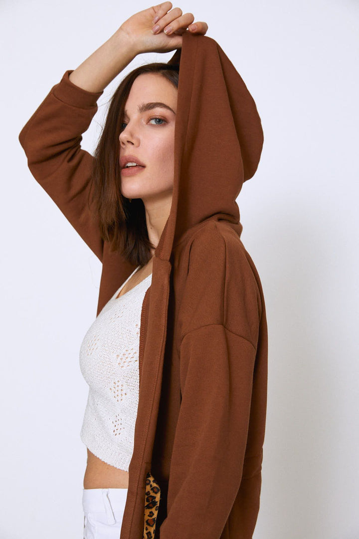 Arkası Baskılı Sweatshirt Kahverengi