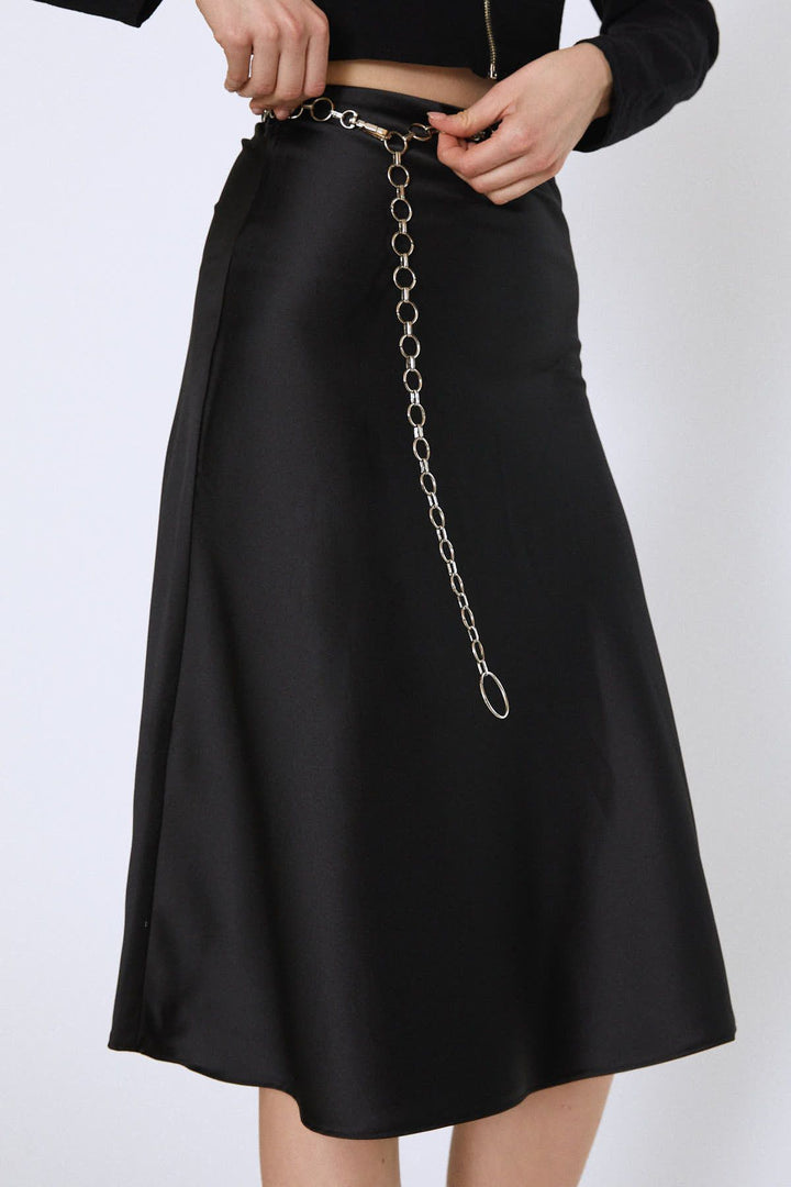 Chain Waist Midi Skirt Black