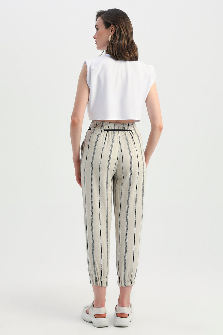 Patterned Linen Jogger Pants Natural