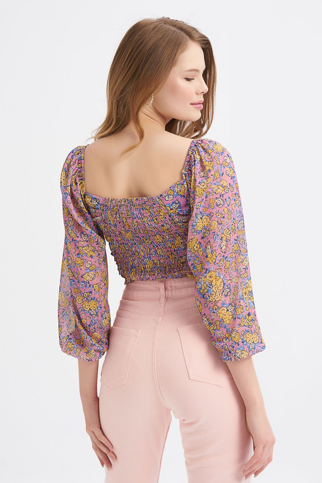 Patterned Gippie Crop Blouse Lilac