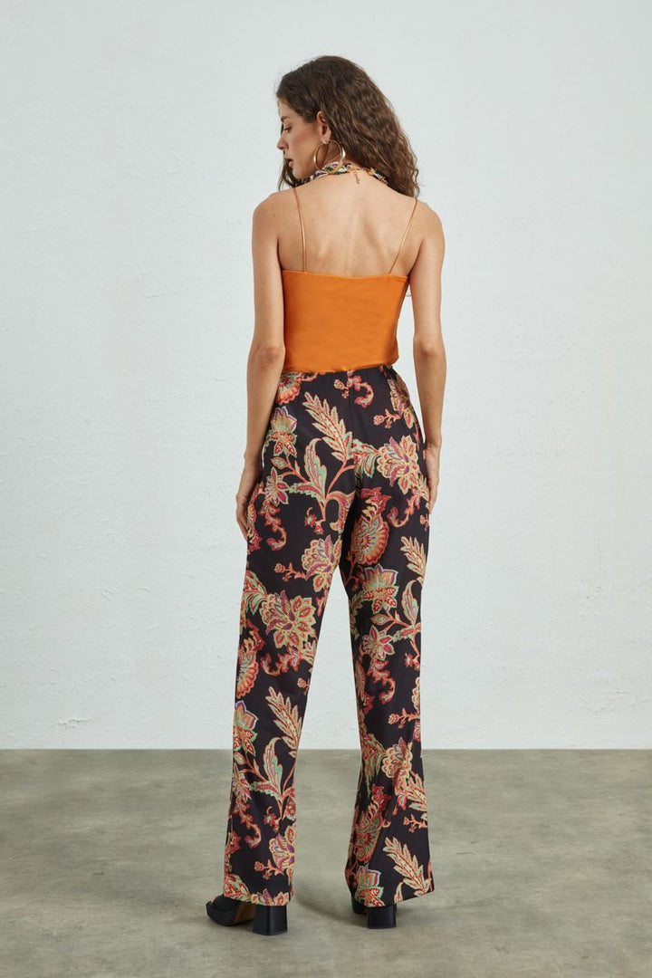 Patterned Wide Leg Trousers Black