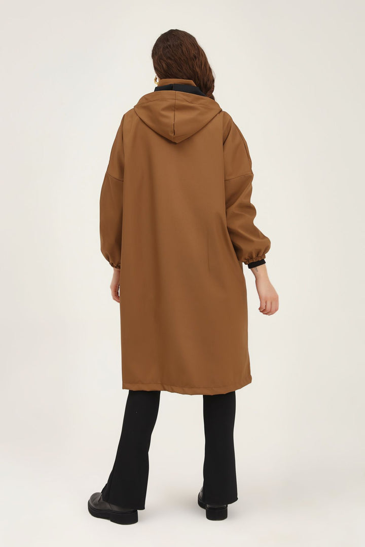 Oversize Hooded Trench Coat Brown