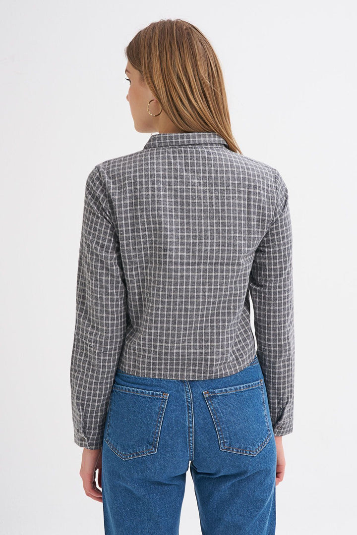 Tek Cepli Ekose Gömlek Gri