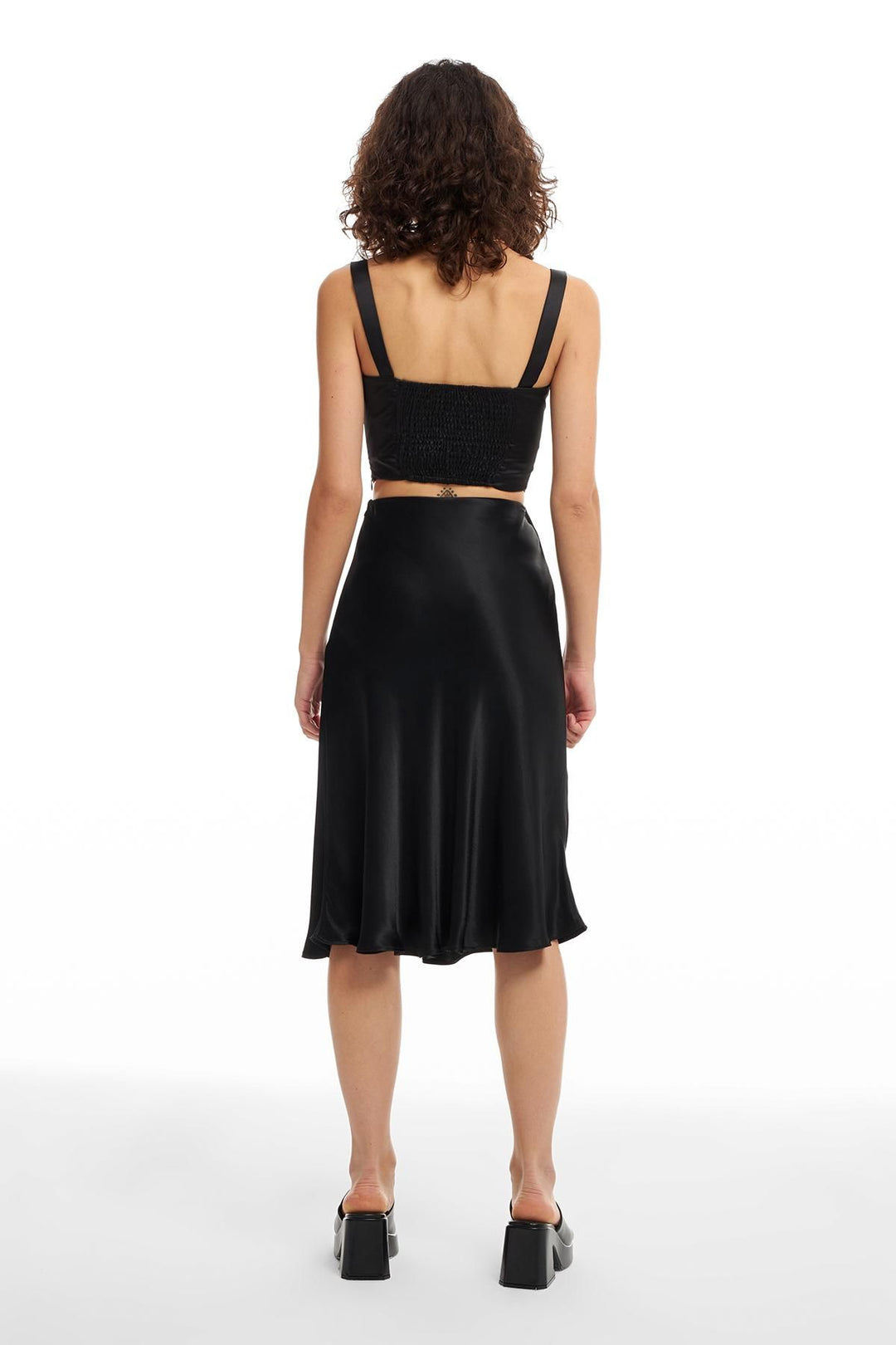Satin Midi Skirt Black