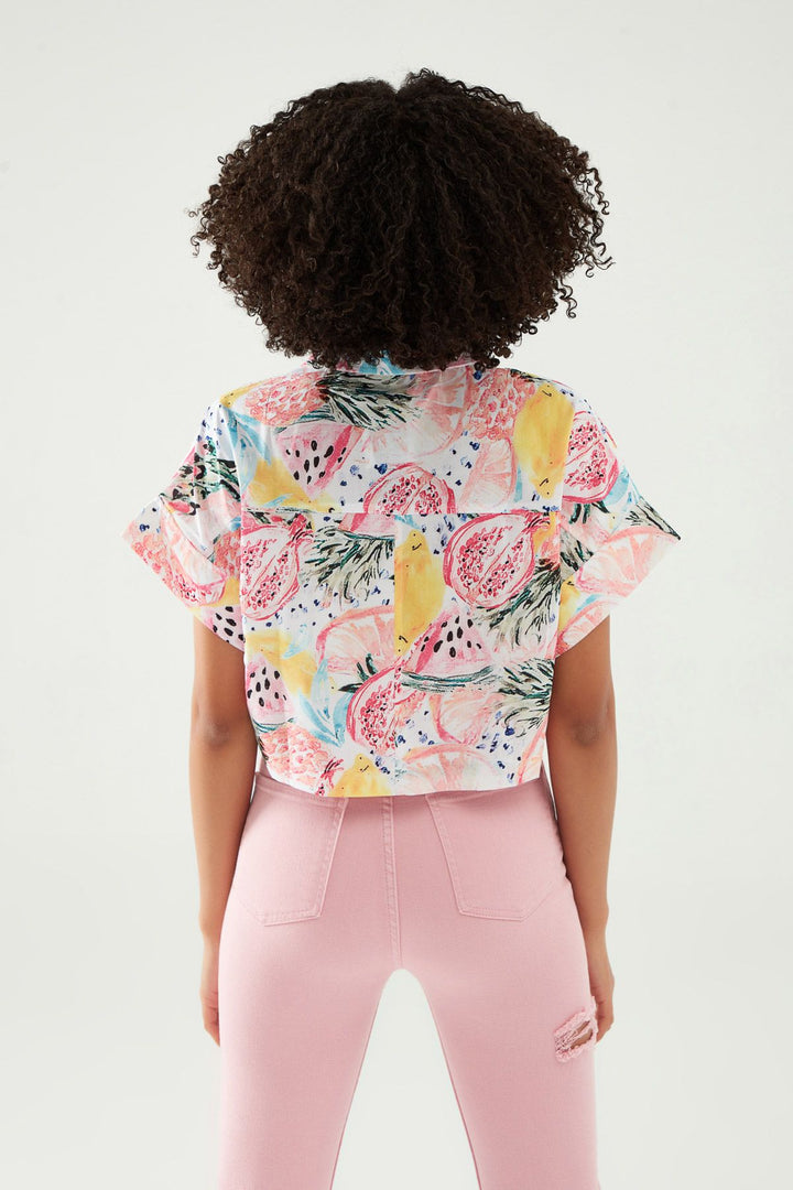 Patterned Crop Shirt Pink