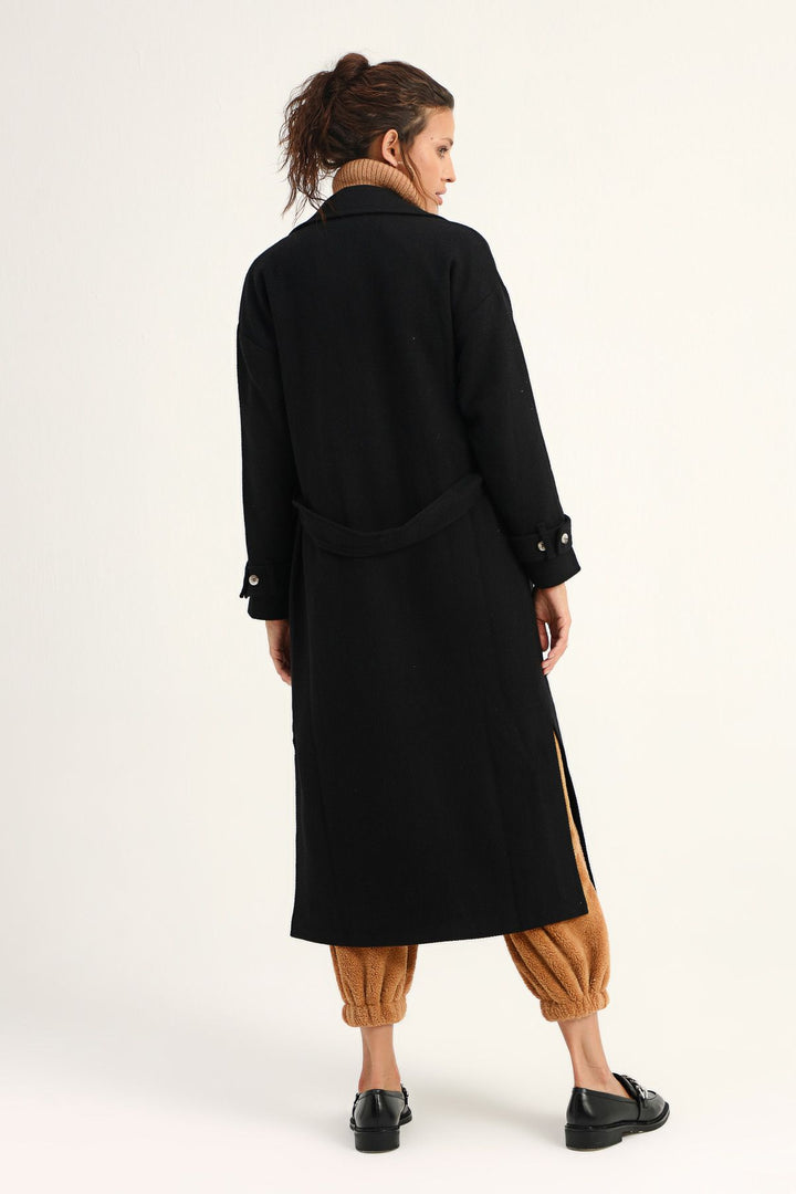 Waist Belted Long Coat Black