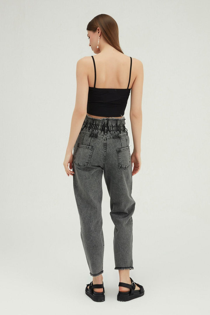 Beli Lastikli Mom Pantolon Gri