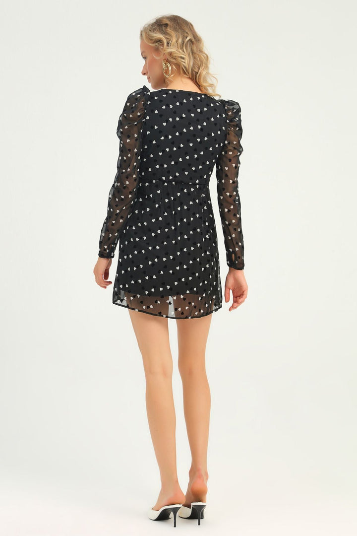Heart Double Breasted Wrap Dress Black