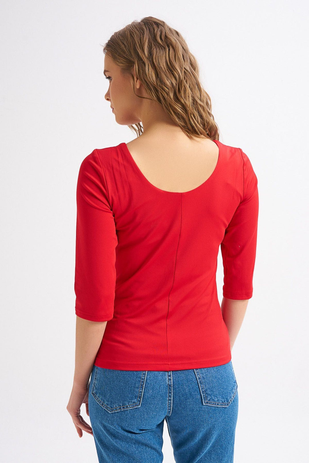 Trojan Sleeve Basic Blouse Red