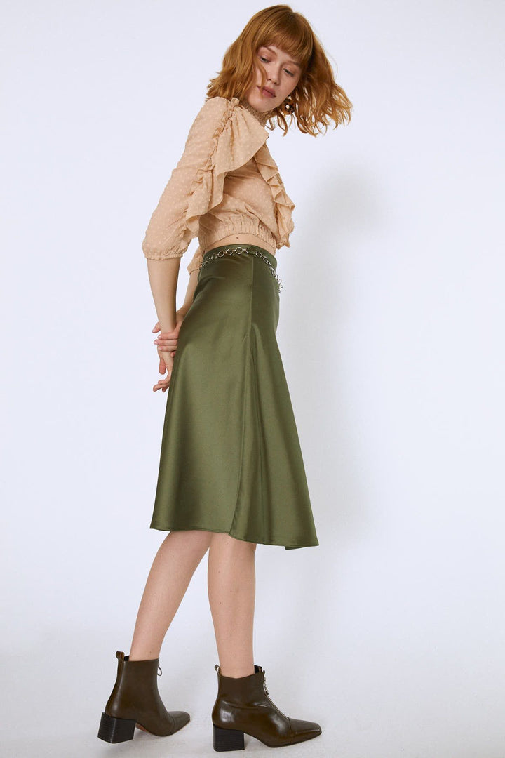 Fırfırlı Beli Lastikli Crop Bluz Bej