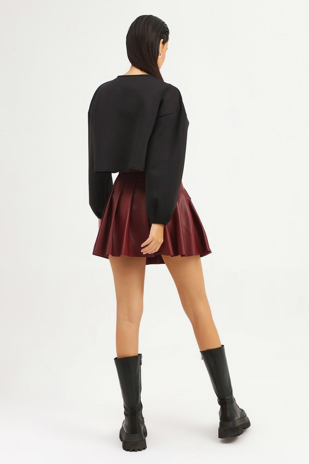 Dalgıç Kumaş Crop Sweatshirt Siyah