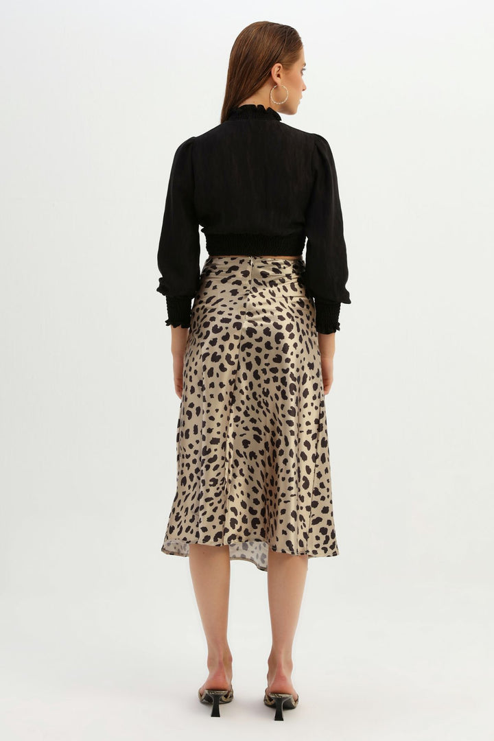 Leopard Patterned Wrap Skirt Beige