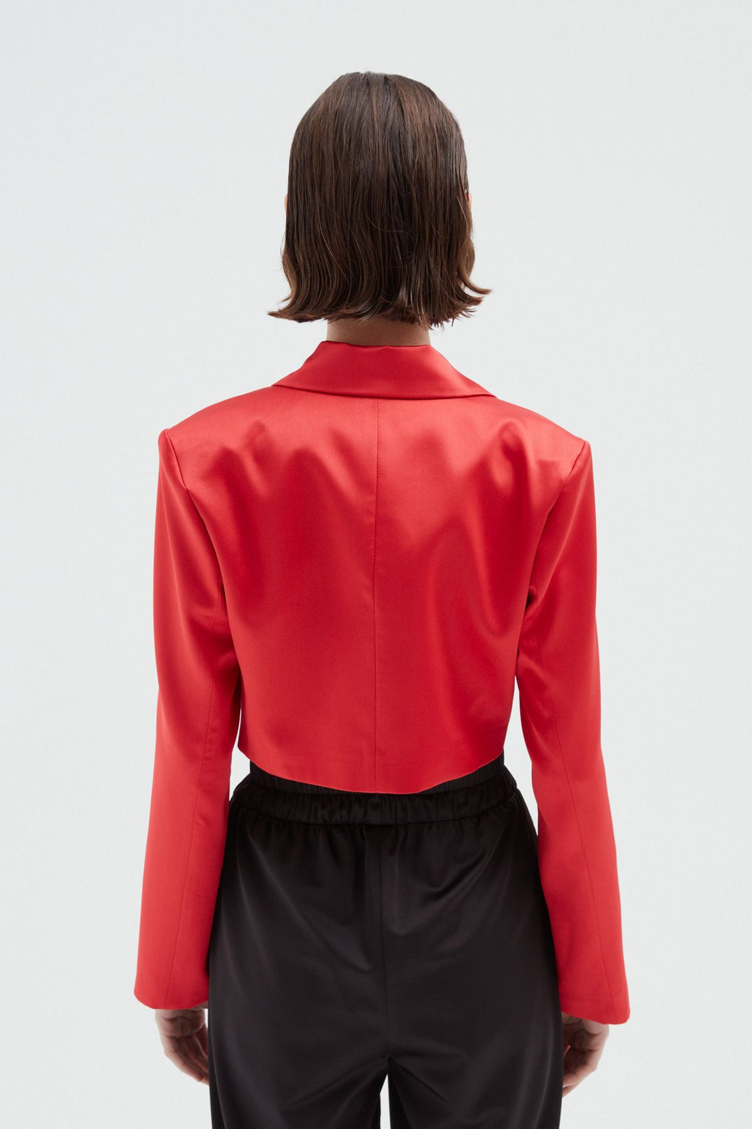 Crop Saten Blazer Ceket Kırmızı