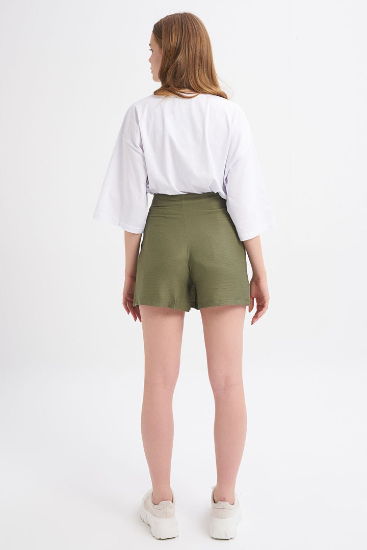 Button Front Skirt Shorts Khaki
