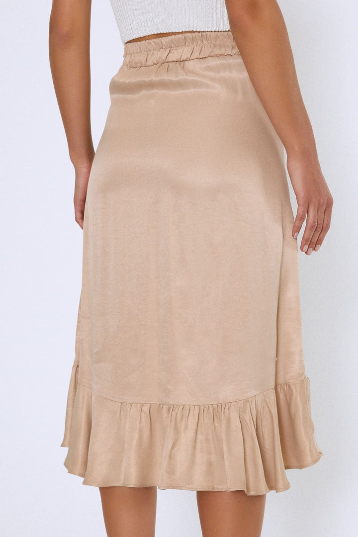 Ruffle Midi Skirt Beige