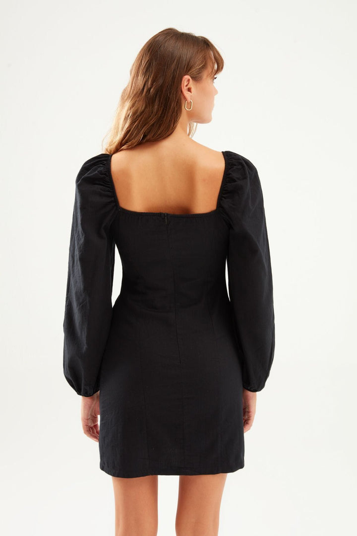 Balloon Sleeve Mini Dress Black