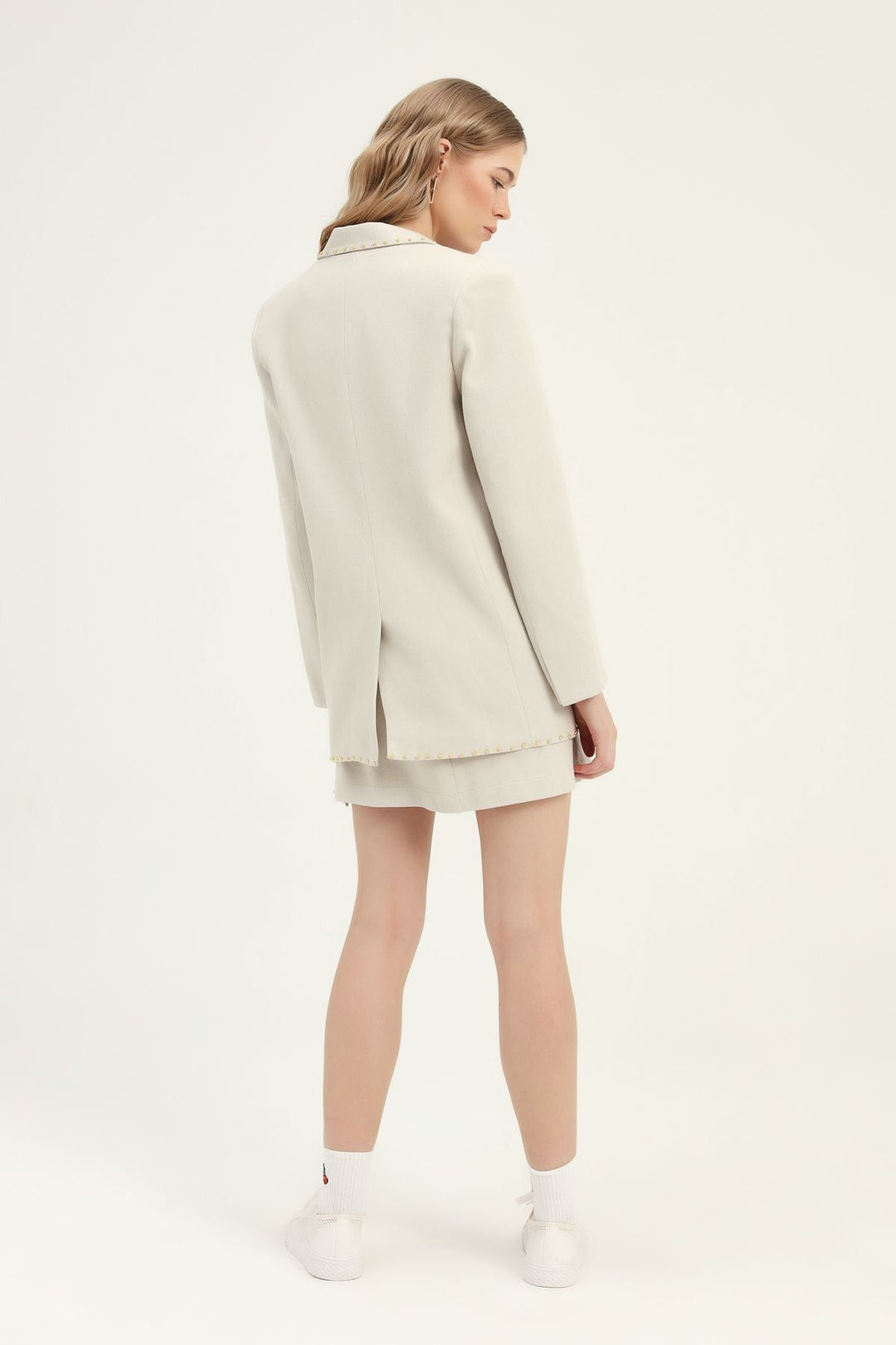 Tek Düğmeli Blazer Ceket Taş