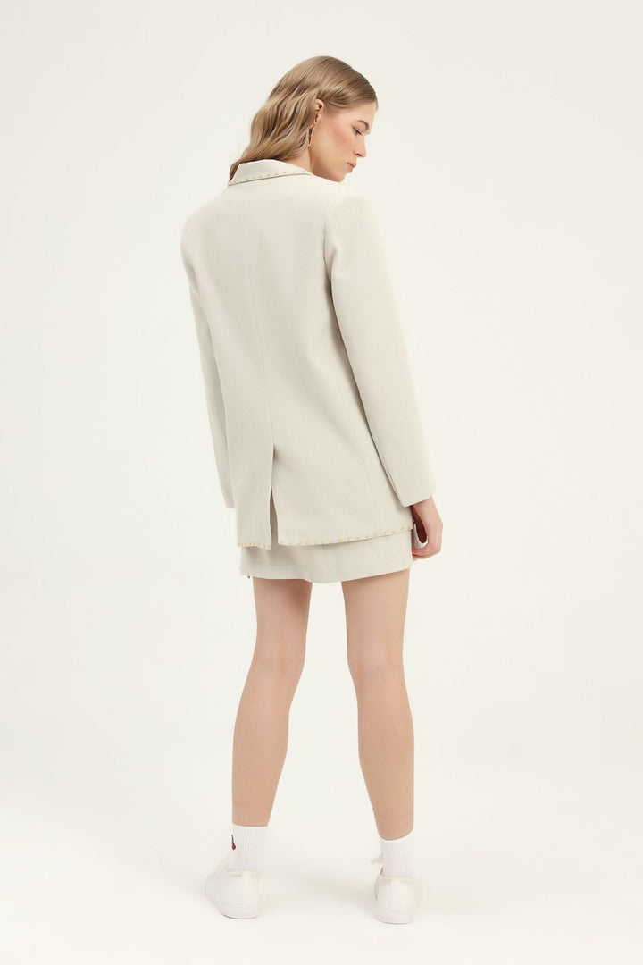 Tek Düğmeli Blazer Ceket Taş