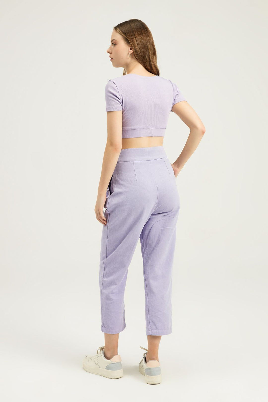 Tokalı Gabardin Yüksek Bel Pantolon Lila