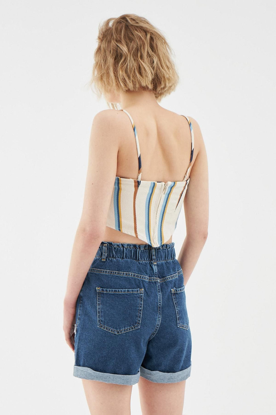 Duble Paça Beli Lastikli Kot Şort Mavi