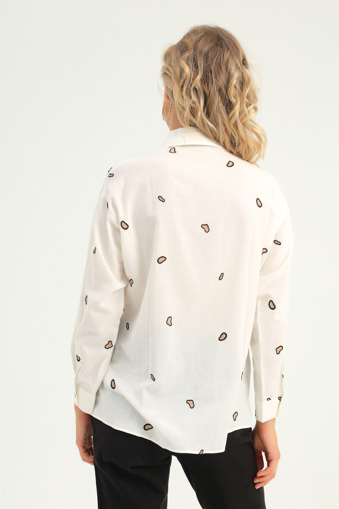 Leopard Embroidery Linen Shirt Ecru