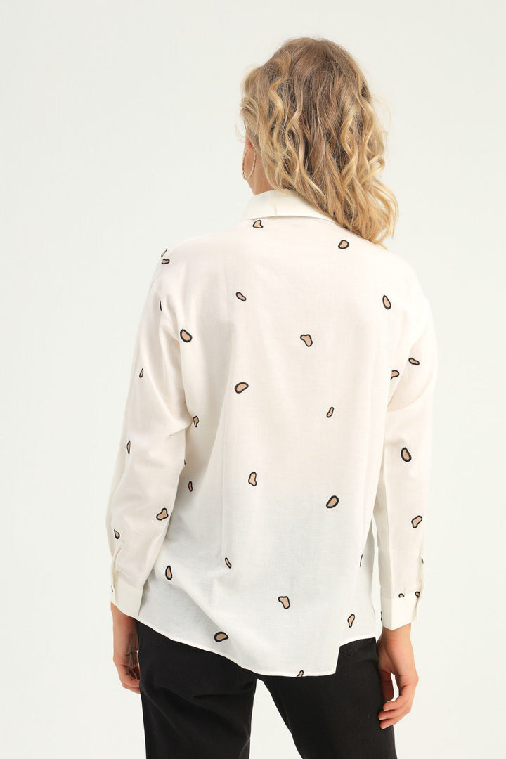 Leopard Embroidery Linen Shirt Ecru