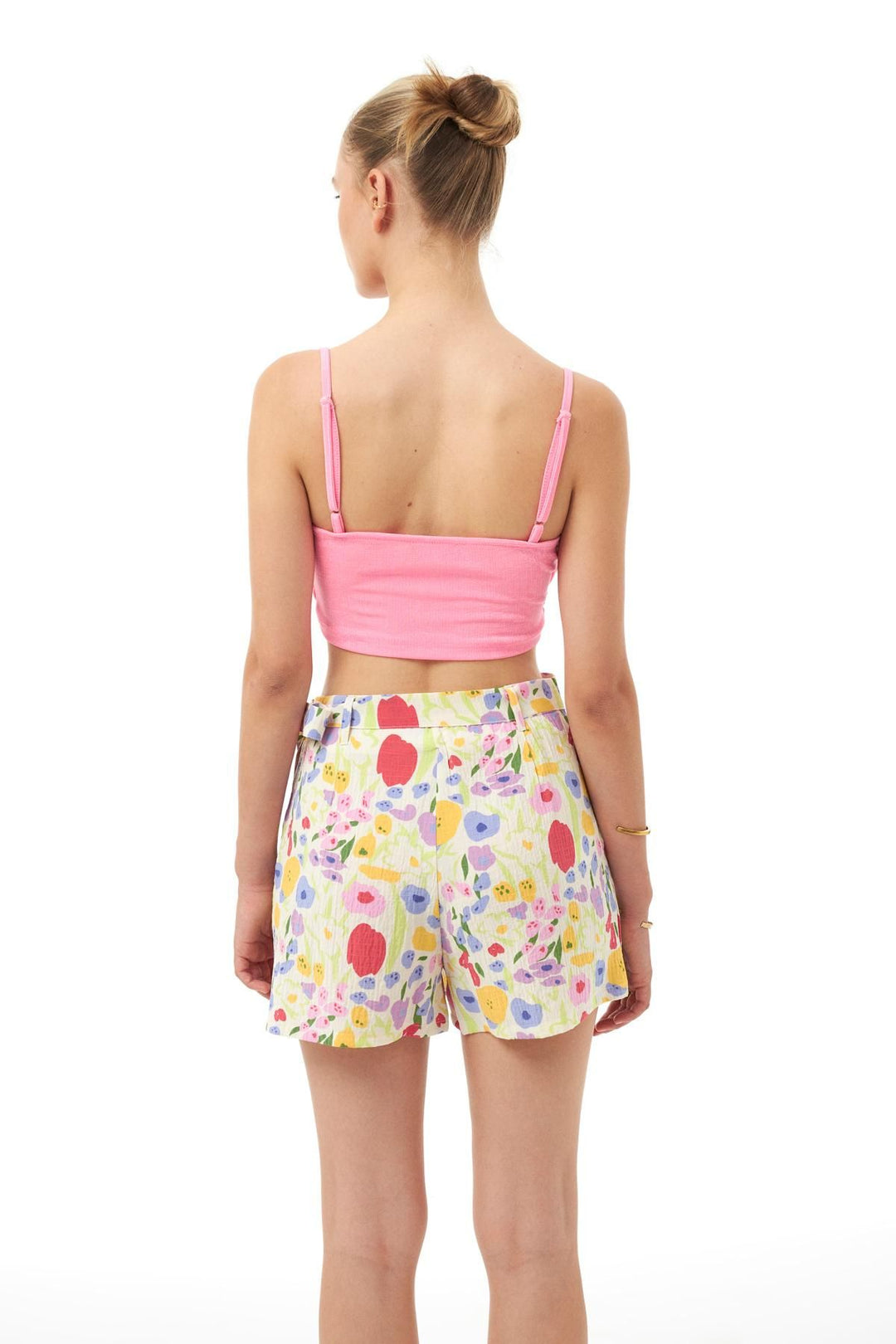 Çiçek Desenli Şort Etek Ekru