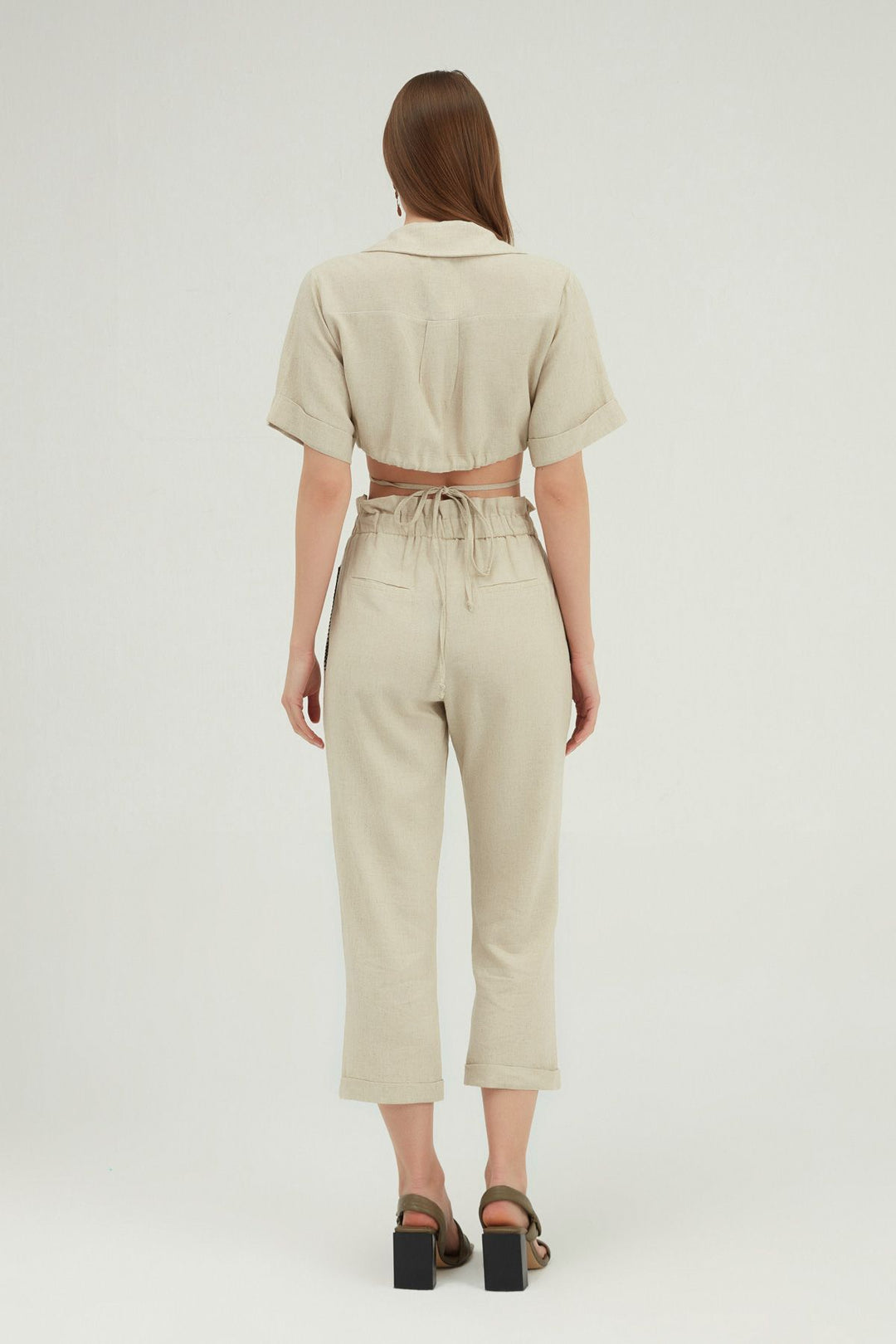 Beli Fırfırlı Keten Pantolon Naturel