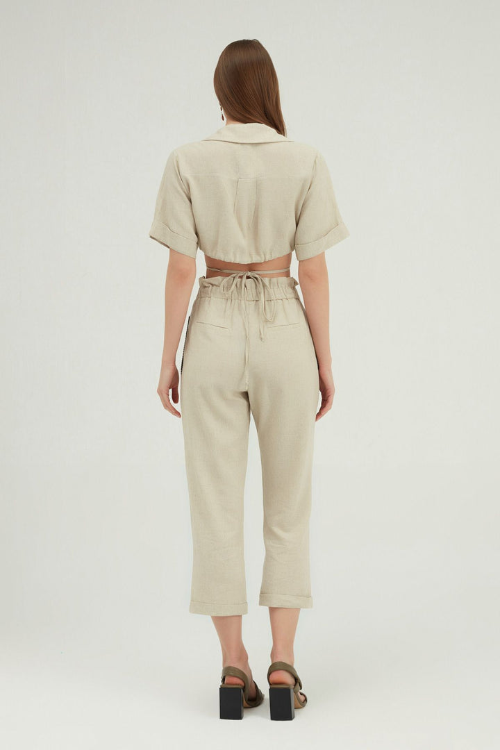 Beli Fırfırlı Keten Pantolon Naturel