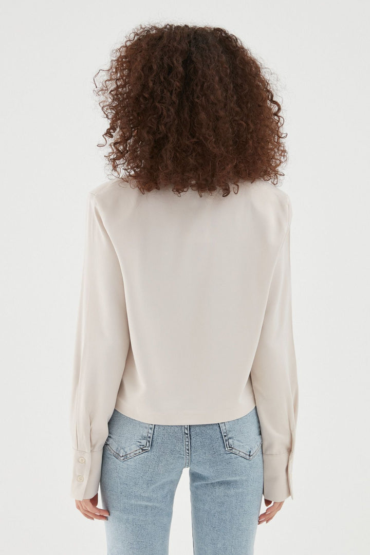 Satin Shirt with Wadding Sleeves Stone