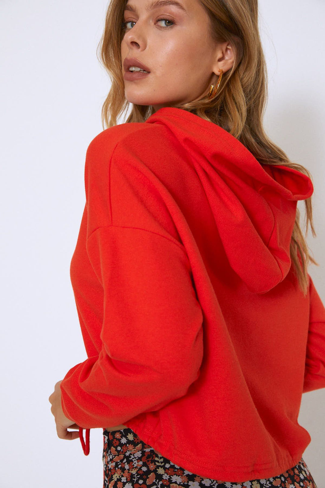 Kapüşonlu Beli Bağcıklı Sweatshirt Oranj