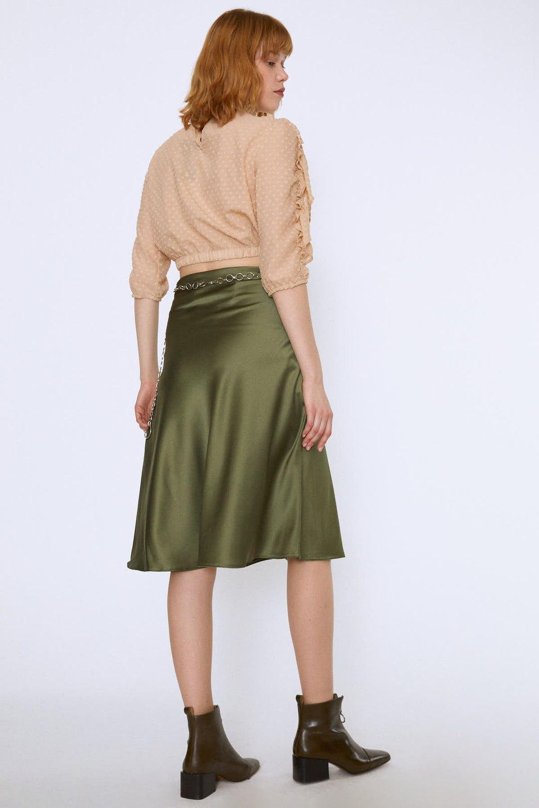 Chain Waist Midi Skirt Khaki