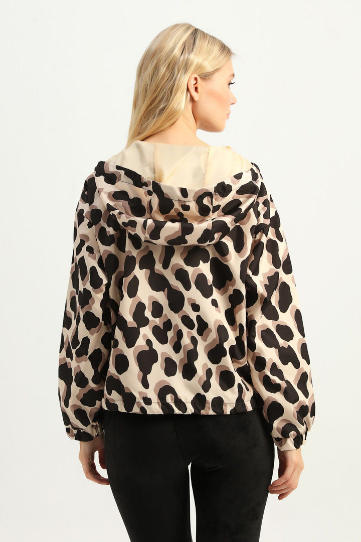 Patterned Hooded Raincoat Brown