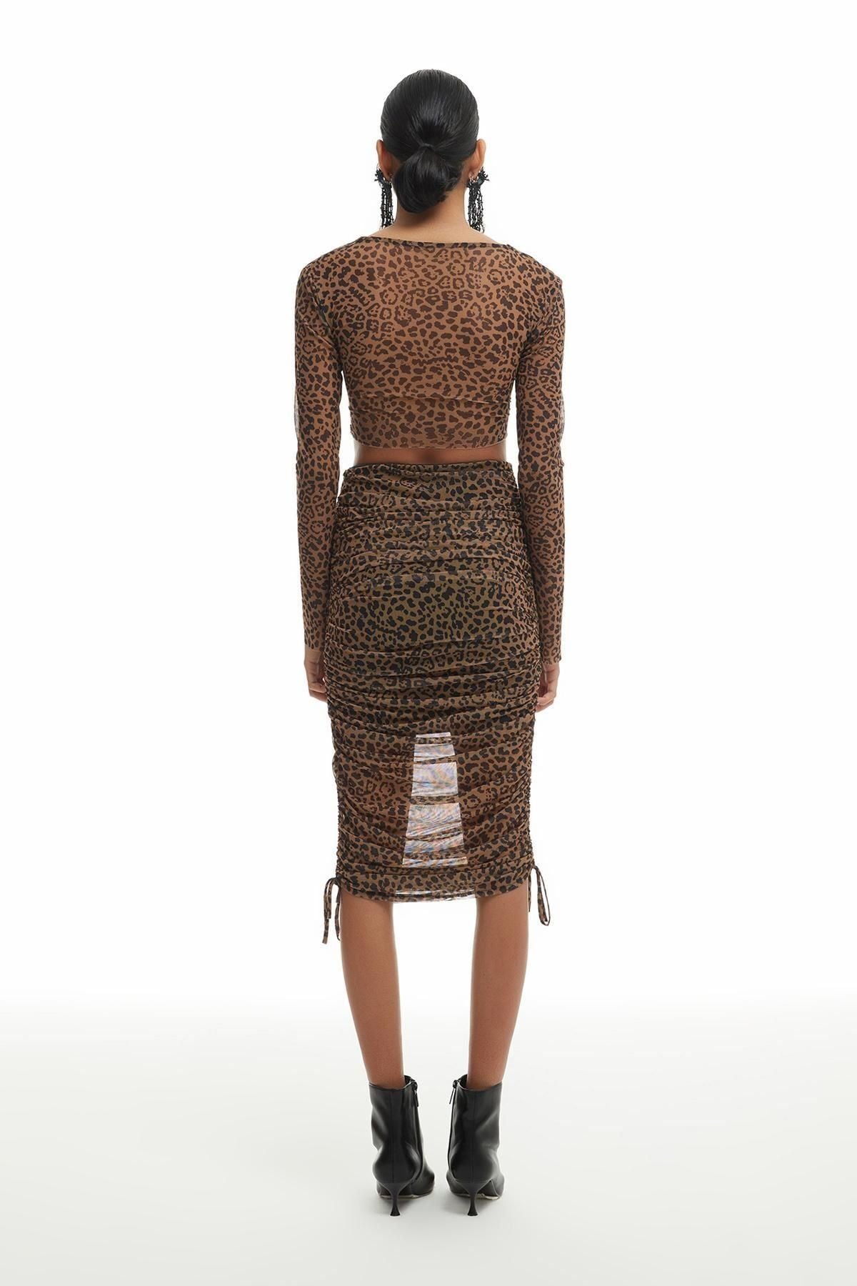 Lepoar Patterned Pleated Skirt Brown