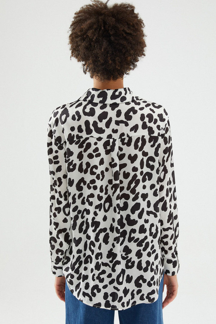 Desenli Saten Gömlek Siyah