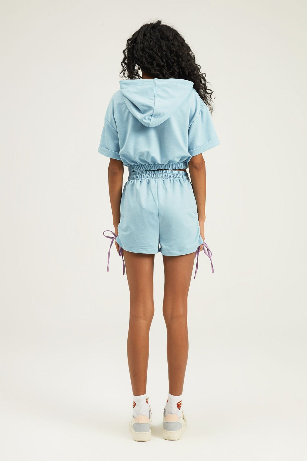 Hooded Short Sleeve Sweatshirt Baby Blue