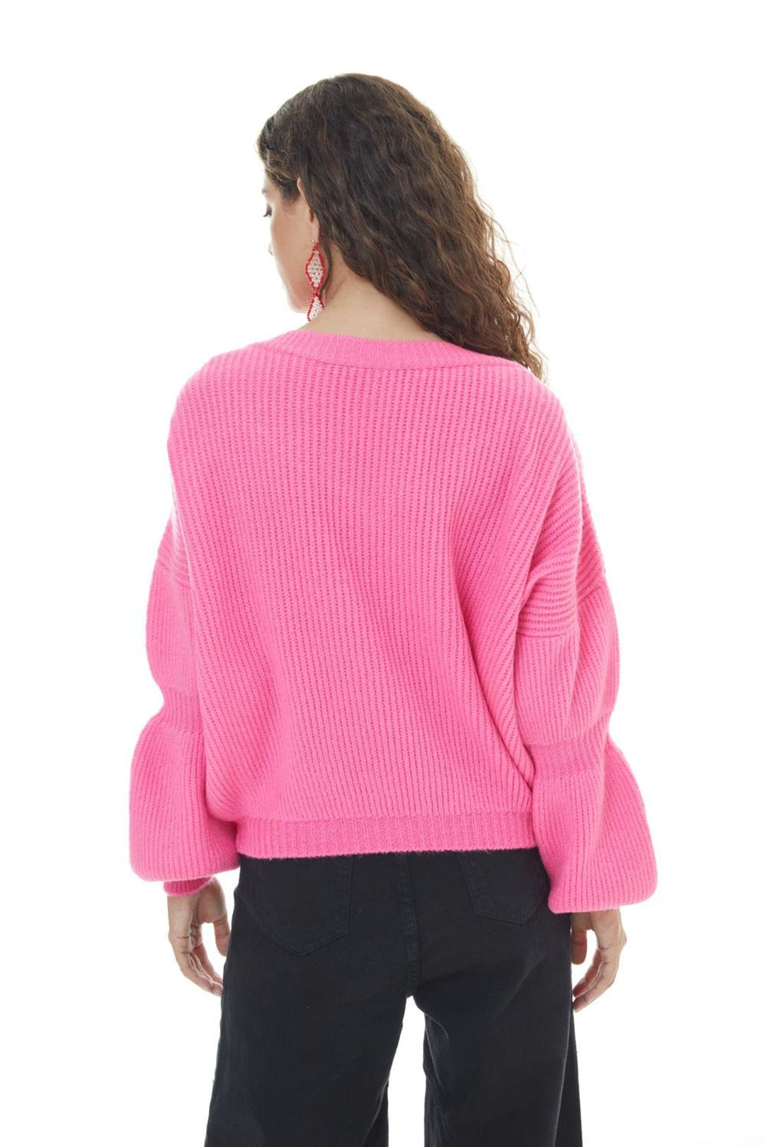 V Neck Sweater Fuchsia