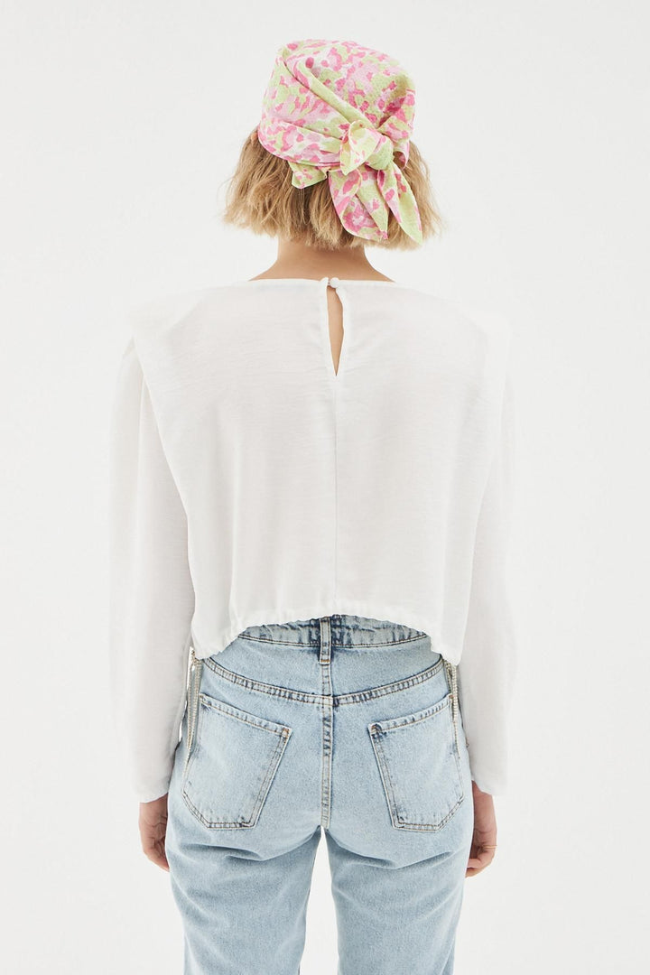 Waist Pleated Waistband Blouse Ecru