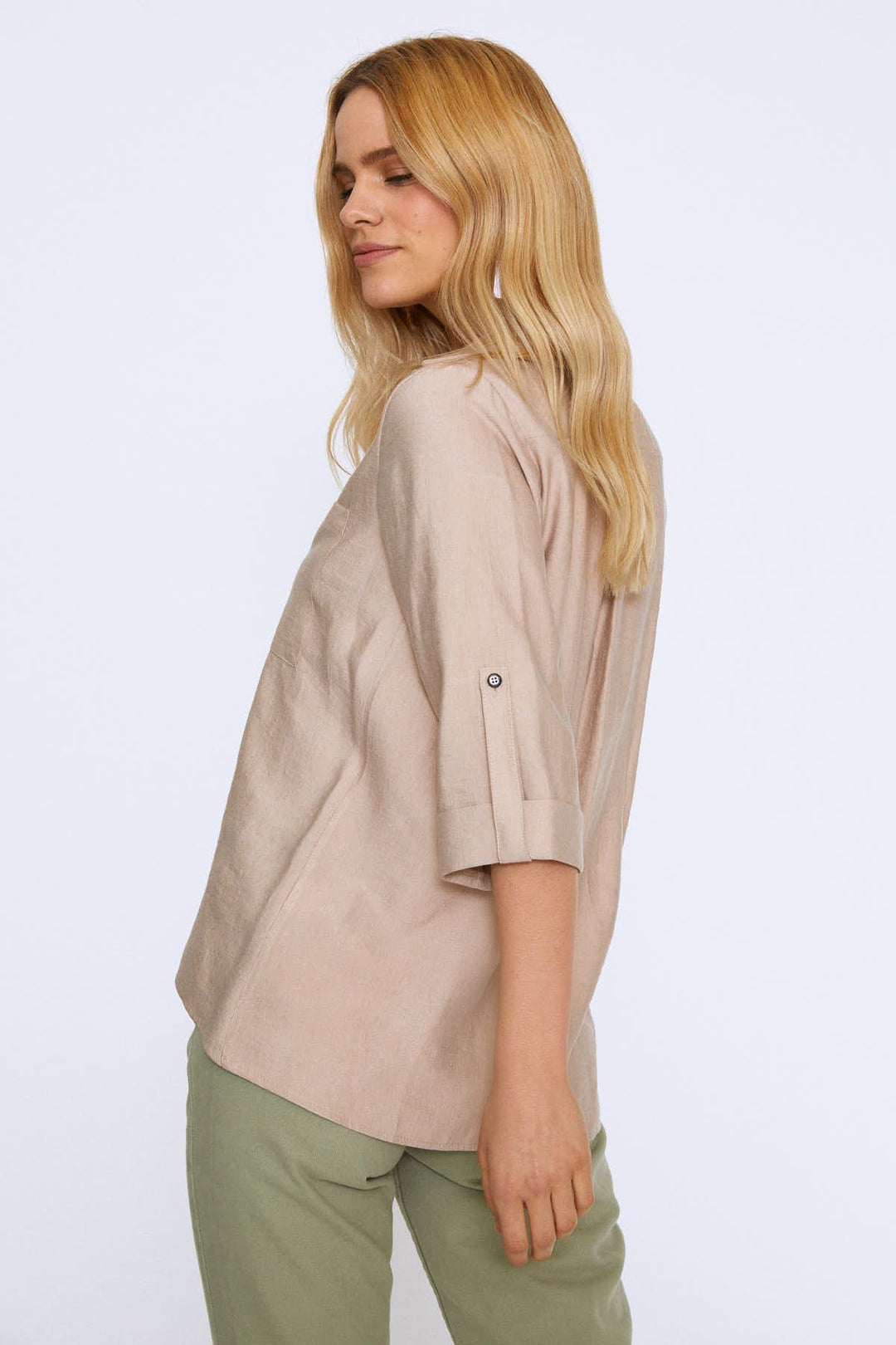 V-Neck Three Quarter Sleeve Shirt Beige