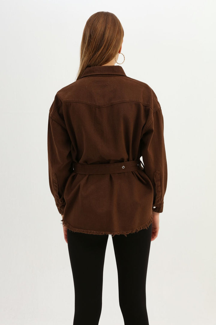 Belted Gabardine Jacket Dark Brown