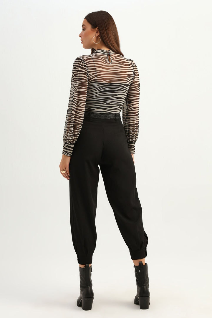 Zebra Patterned Tulle Blouse Beige