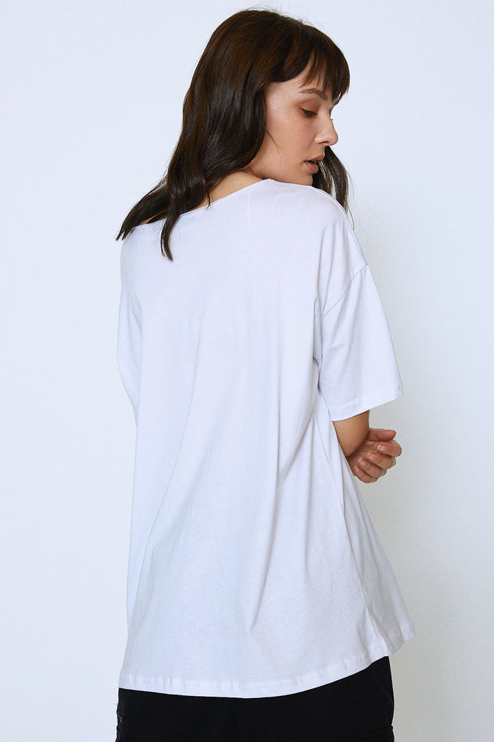 V-Neck Printed T-Shirt White